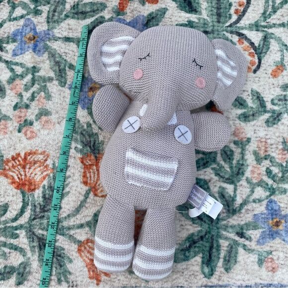 Theodore Elephant Knitted Rattle 14" Soft Stuffed Baby Toy Living Textiles Grey - Picture 2 of 5